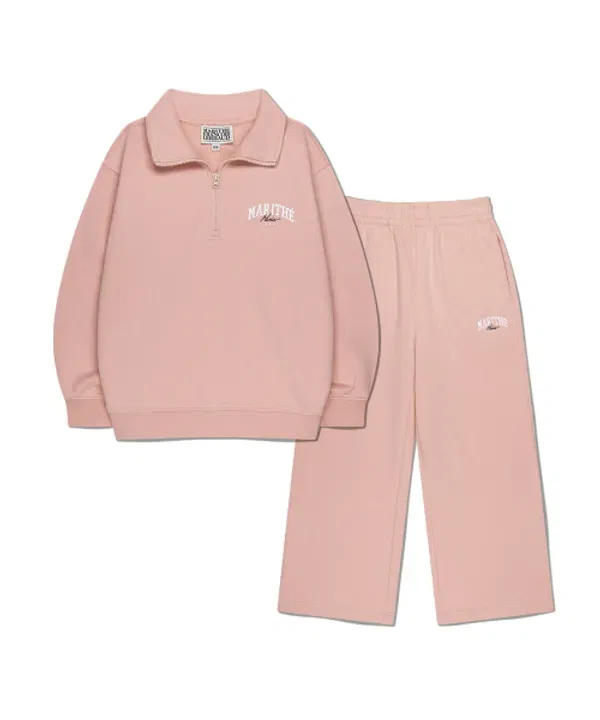Детский спортивный костюм-полукомбинезон с молнией, half zip-up Marithé Kids, светло-розовый — фото 2