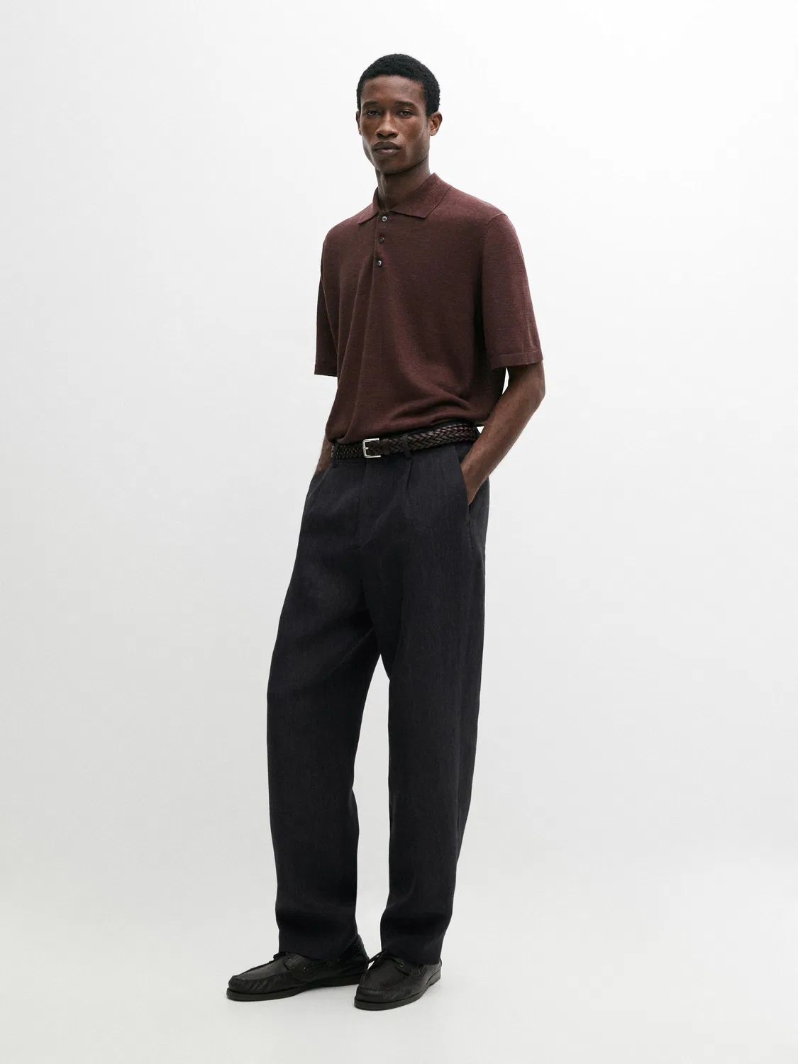 Вязаный льняной свитер-поло Massimo Dutti, Burgundy