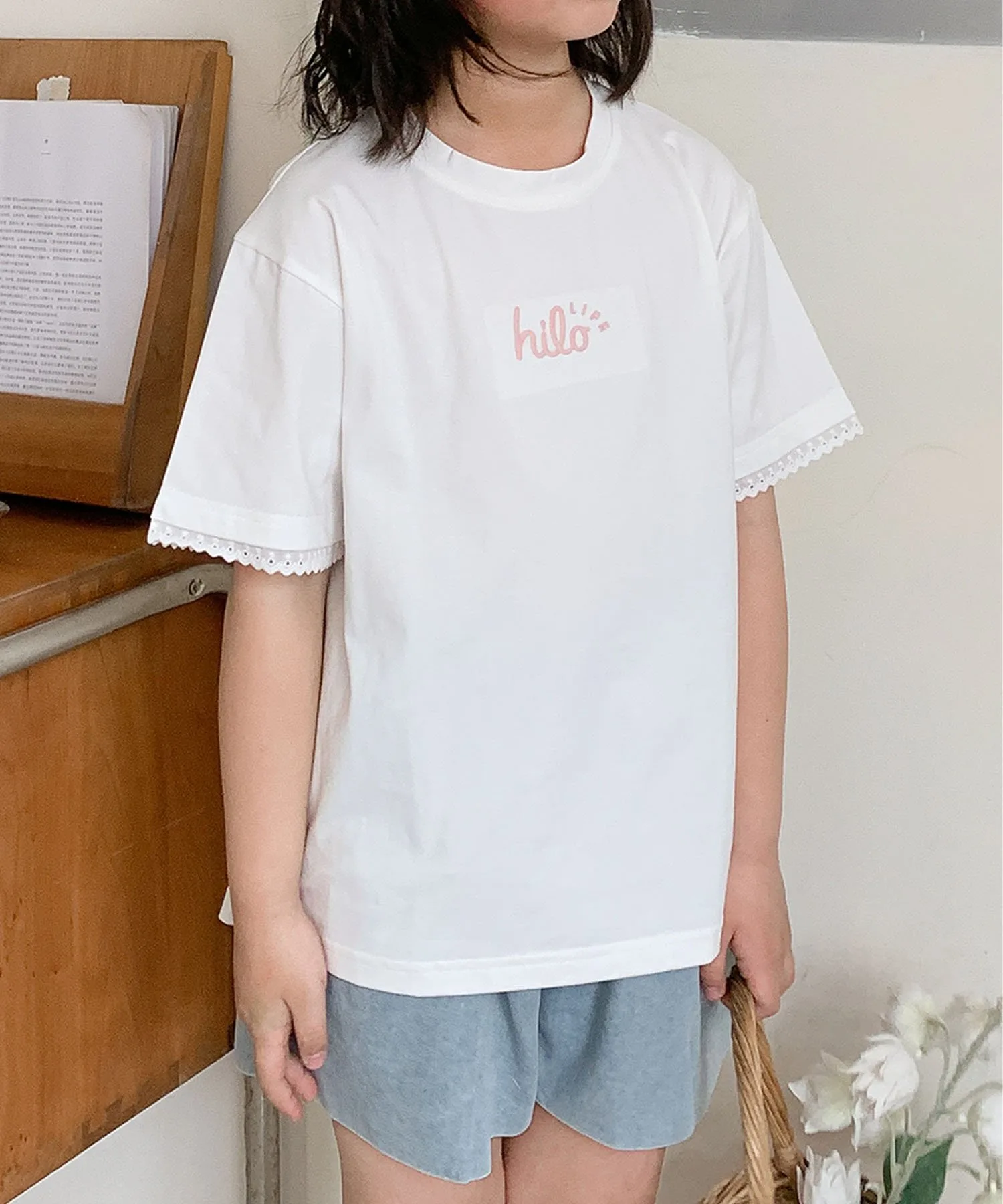 Детская футболка с кружевными рукавами [aimoha-KIDS-] Aimoha Kids, white — фото 4