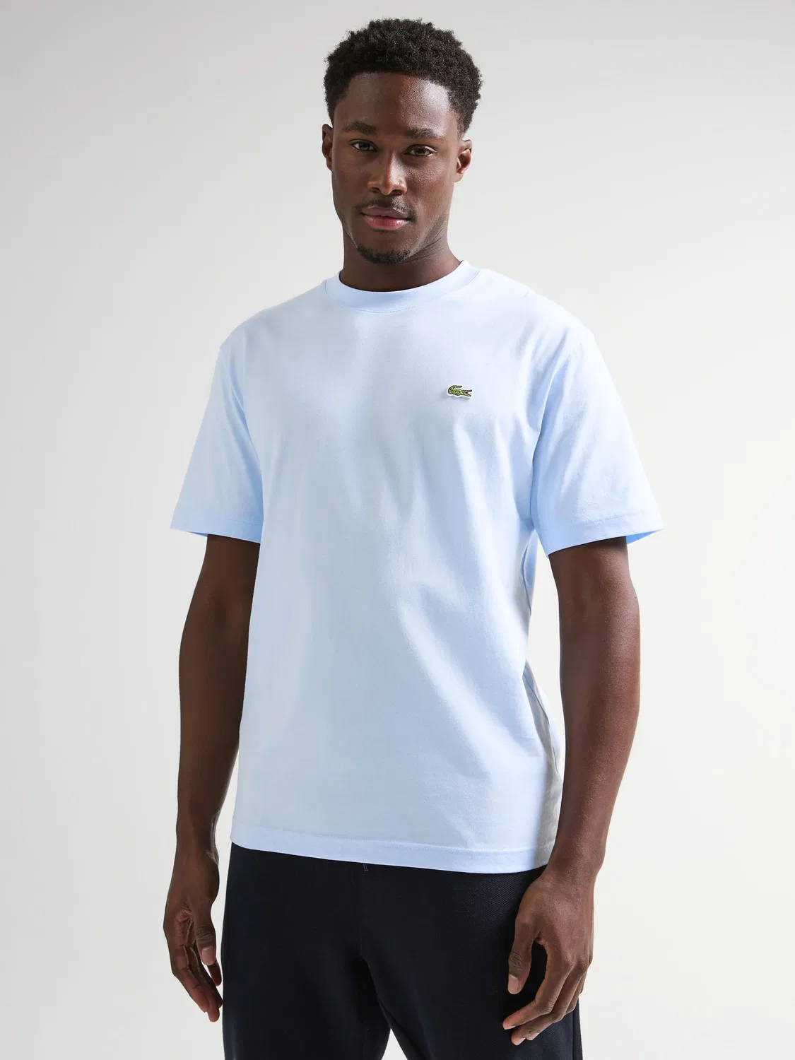 Голубая хлопковая футболка свободного кроя Lacoste из джерси