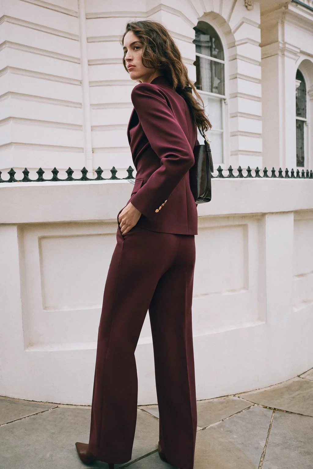 Брюки Zara прямые с высокой посадкой, бордовый — фото 4