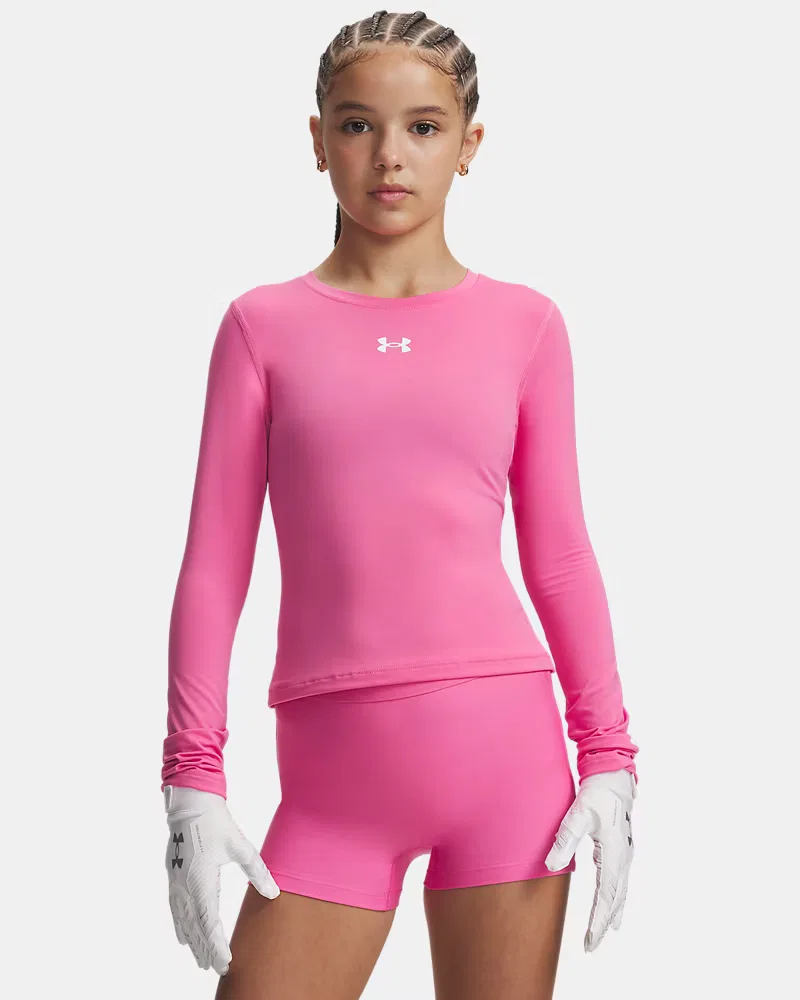 Футболка с длинным рукавом для девочек влагоотводящая HeatGear UnderArmour, Pink Frenzy/White