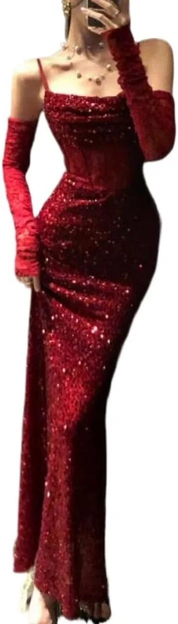 Женское вечернее платье с пайетками Vintage, Red