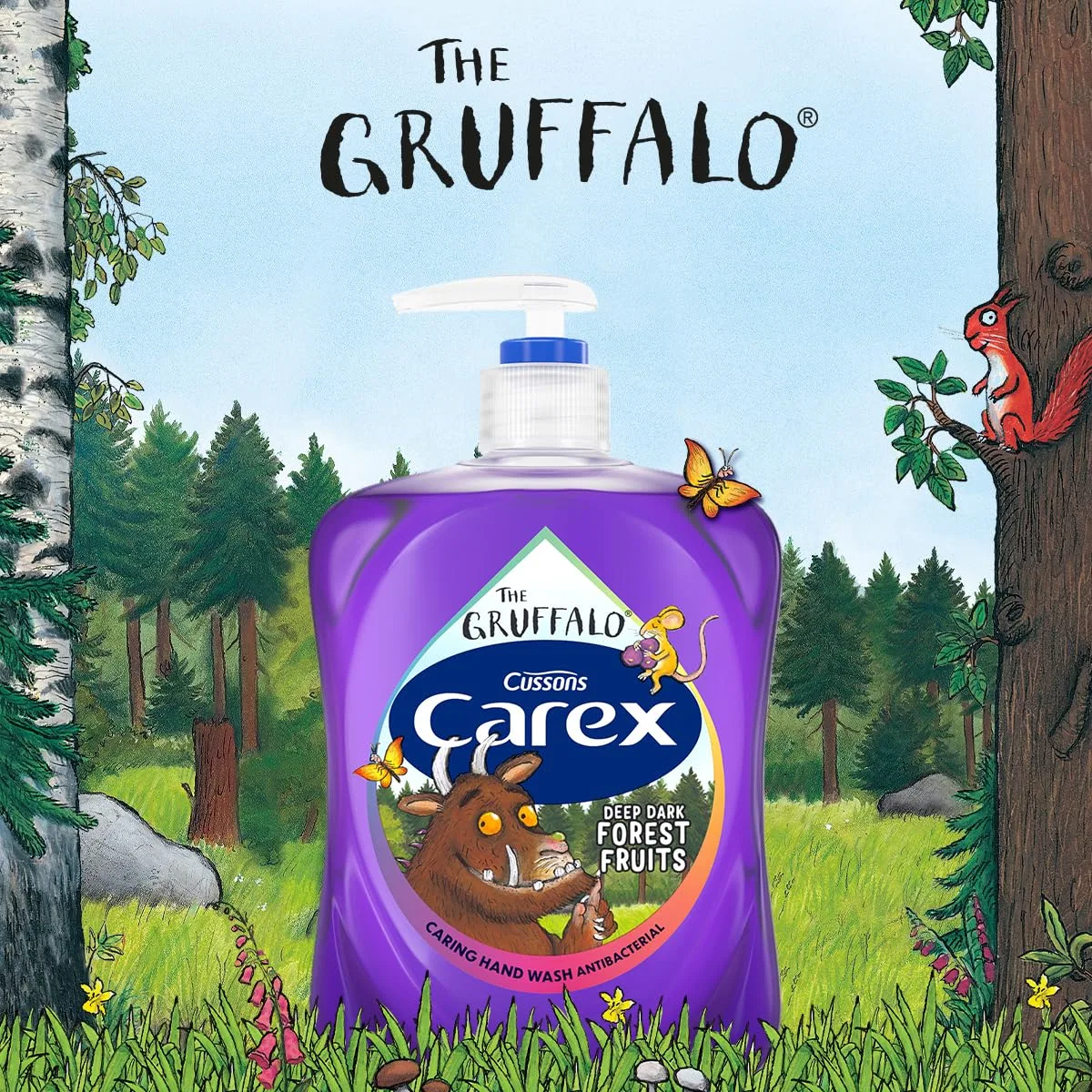 Антибактериальное жидкое мыло для рук Carex Gruffalo Deep Dark Forest Fruits, 6 x 250 мл, Purple — фото 4