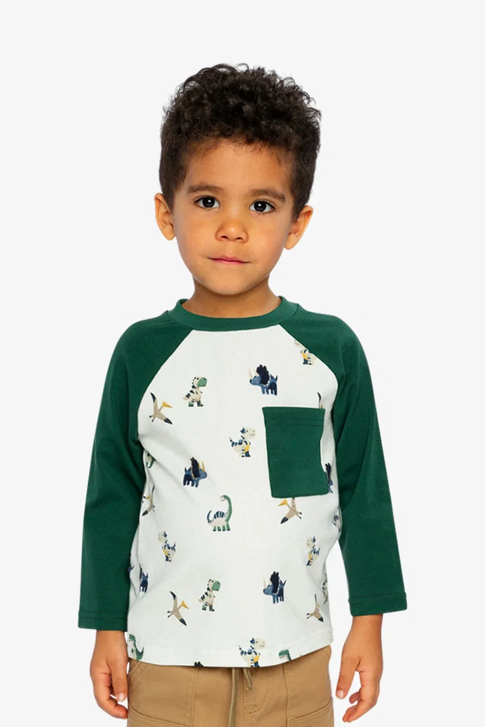 Детская футболка с длинным рукавом с принтом Beige Dinosaur Print Deux par Deux, Beige Dinosaur Print — фото 2