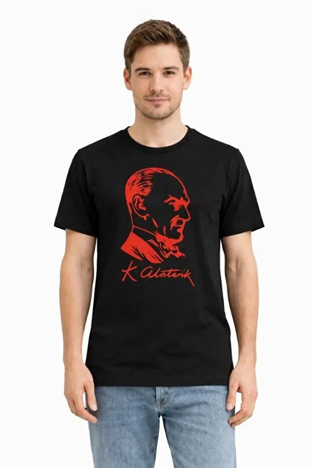 Женская футболка с принтом Ataturk Printed T-Shirt Short Sleeve Crew Neck T-Shirt Vexor, Черный — фото 3