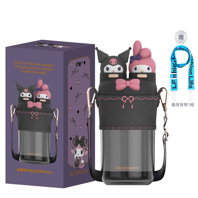 Кружка пластиковая с принтом Kuromi Sanrio, Lolita White Purple+LFLife Water Cup Straps, 700 мл, Sanrio, Lolita White Purple+LFLife Water Cup Straps — фото 2
