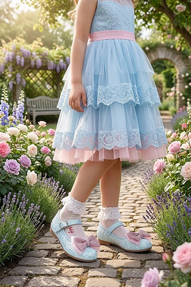 Детские балетки для девочек с принтом Hiza stoned velcro Kiko Kids, Baby Blue — фото 3