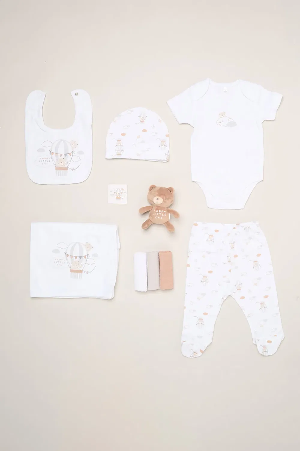 Детский комплект с принтом Bear and Hot Air Balloon, Rock A Bye Baby, White