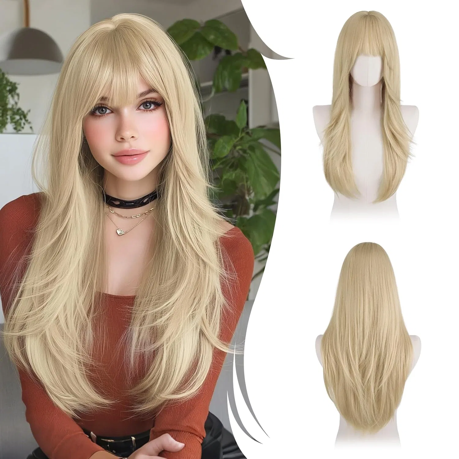 Длинный прямой парик RUWISS, блонд с челкой, 65 см Ruwiss, Blond