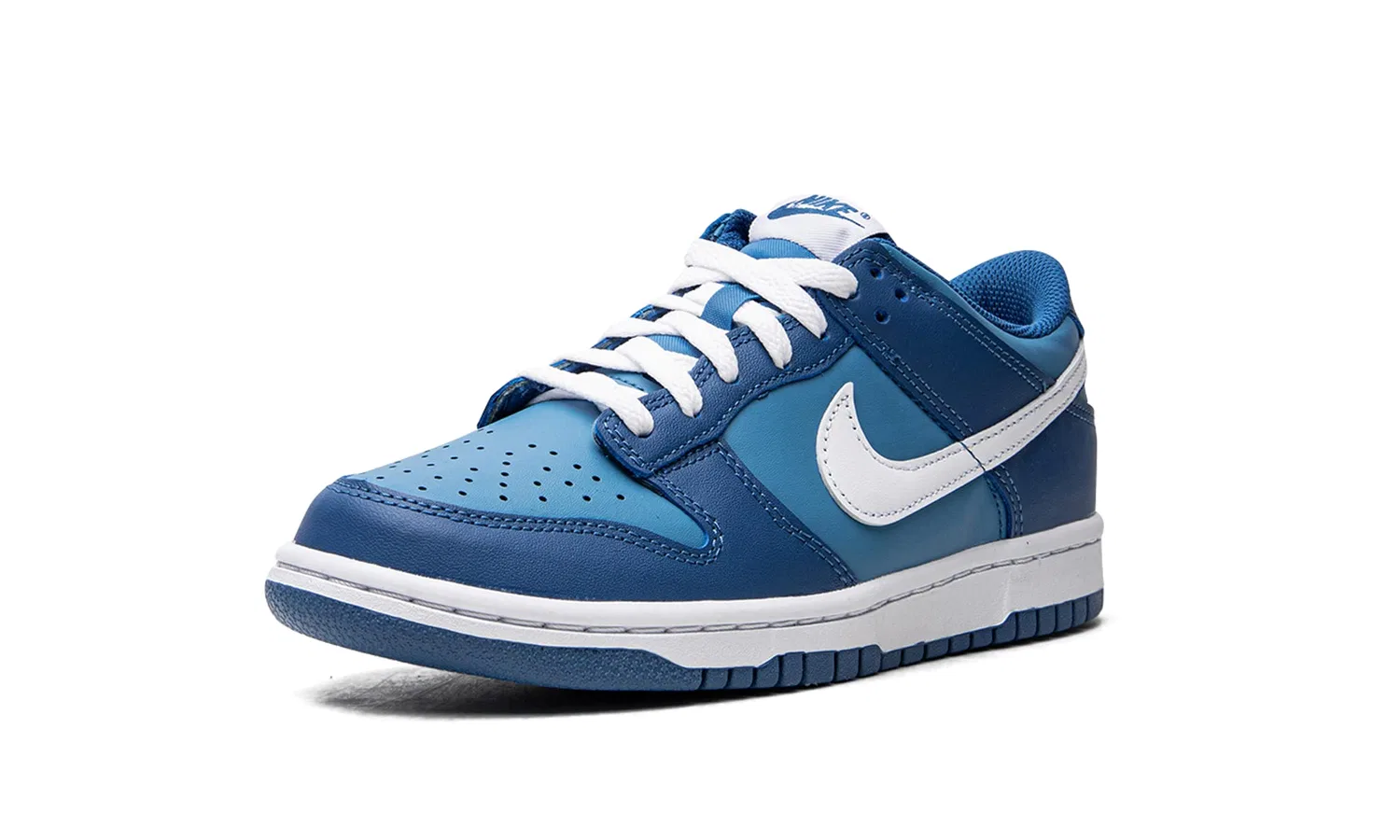 Детские кроссовки для мальчиков с кожаным верхом Dunk Low NIKE, Dark Navy Blue — фото 4