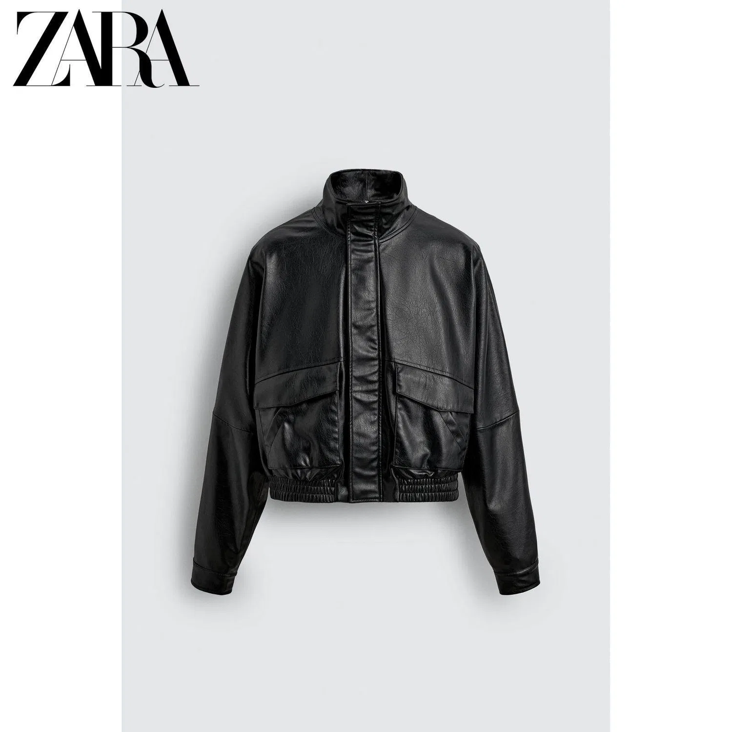 Мужское/Женское кожаное пальто с воротником-стойкой Black ZARA, Black — фото 3