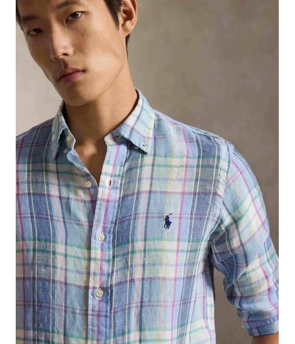 Мужская рубашка из льна Custom Fit Polo Ralph Lauren, синий — фото 4