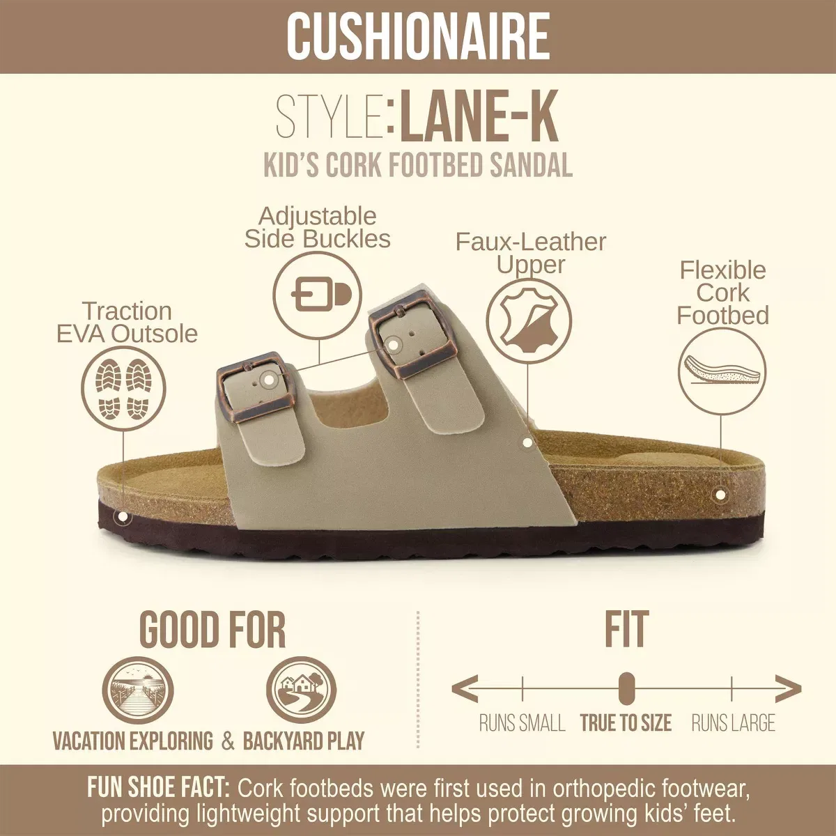 Детские сандалии с регулируемыми ремешками CUSHIONAIRE, Stone Nubuck — фото 2
