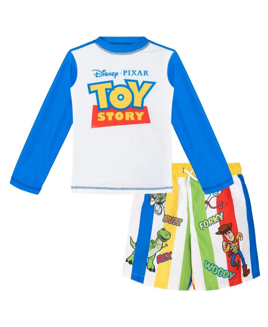 Комплект для плавания с рашгардом и плавками Toy Story Boys Mickey Mouse Swimwear 2-Piece Rash Guard and Swim Trunks Set Toy Story Blue Stripe