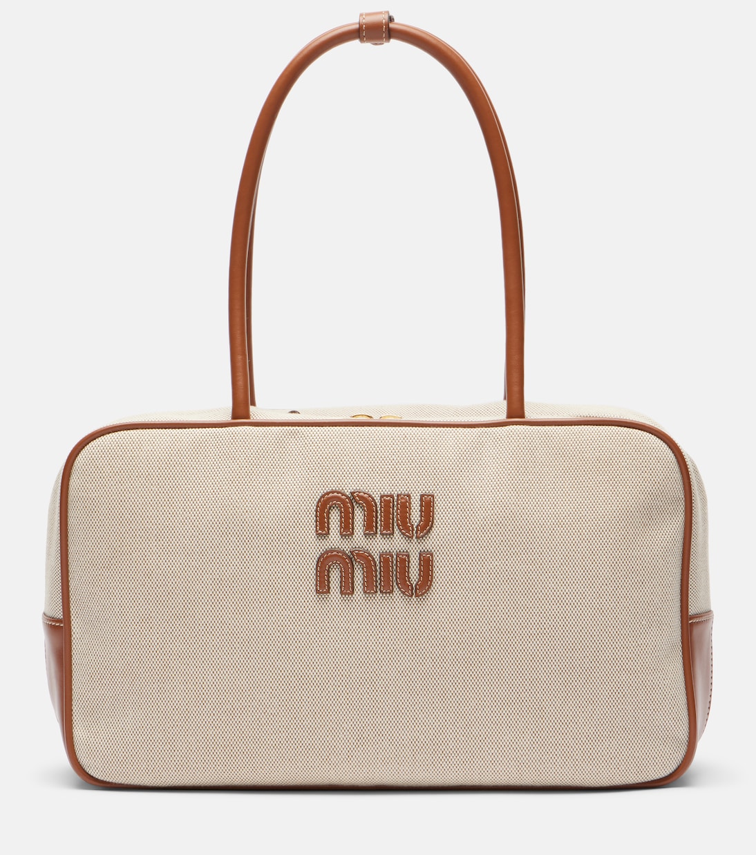 

Сумка-тоут из холста с кожаной отделкой Beau Miu Miu, Naturale+Brandy