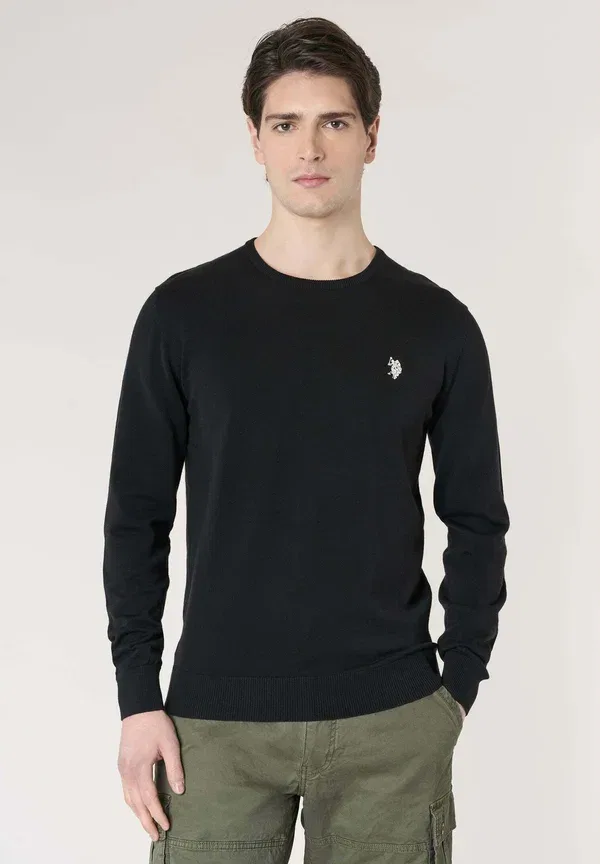 Свитер с хлопковым вязанием Girocollo con logo ricamato U.S. Polo Assn., черный