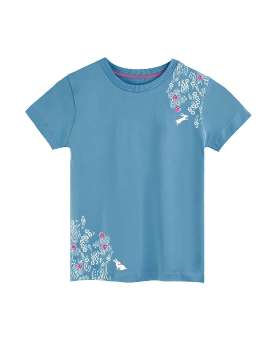 Детская футболка с коротким рукавом, с принтом Mightly, Bunny Blossom On Chambray