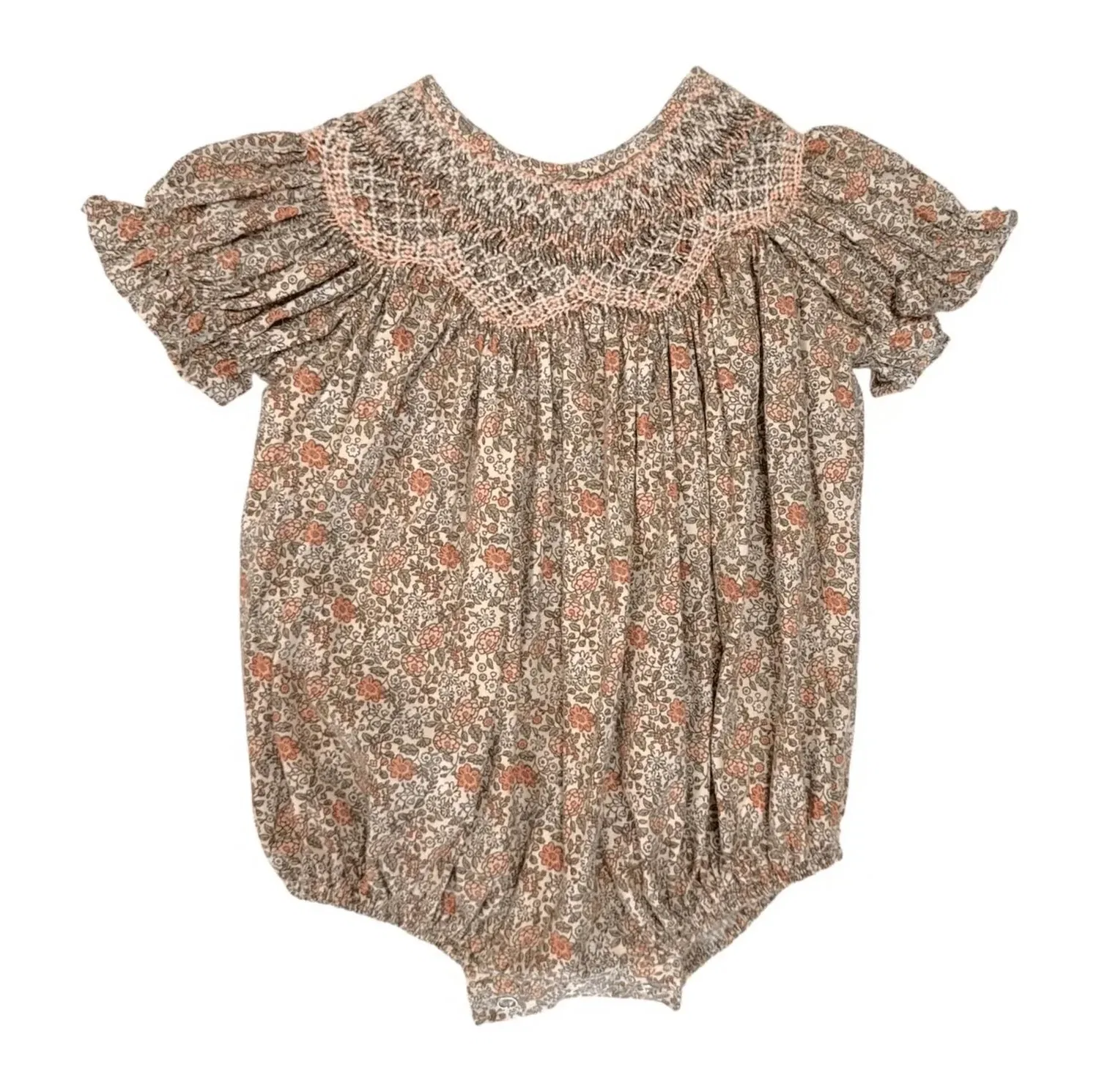 Детский боди-комбинезон для девочек с цветочным принтом Sabrina Floral Smocked Bubble Sweet Dreams, Peachy Pink