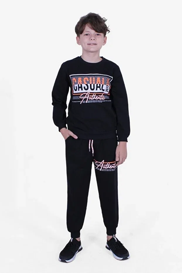 Детский комплект спортивного костюма для мальчиков с принтом Denim-Tyrannosaurus-Spiderman Ya Ko Kids, Black-Gray — фото 2