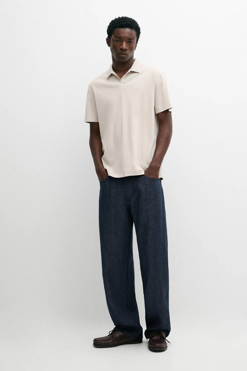 Поло Massimo Dutti 100% Cotton V-Neck Knit, бежевый — фото 3