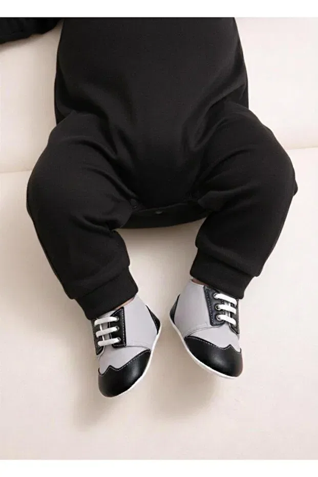 Детские туфли для новорожденных без каблука с принтом Glam Numix Baby Kids, Black, Gray