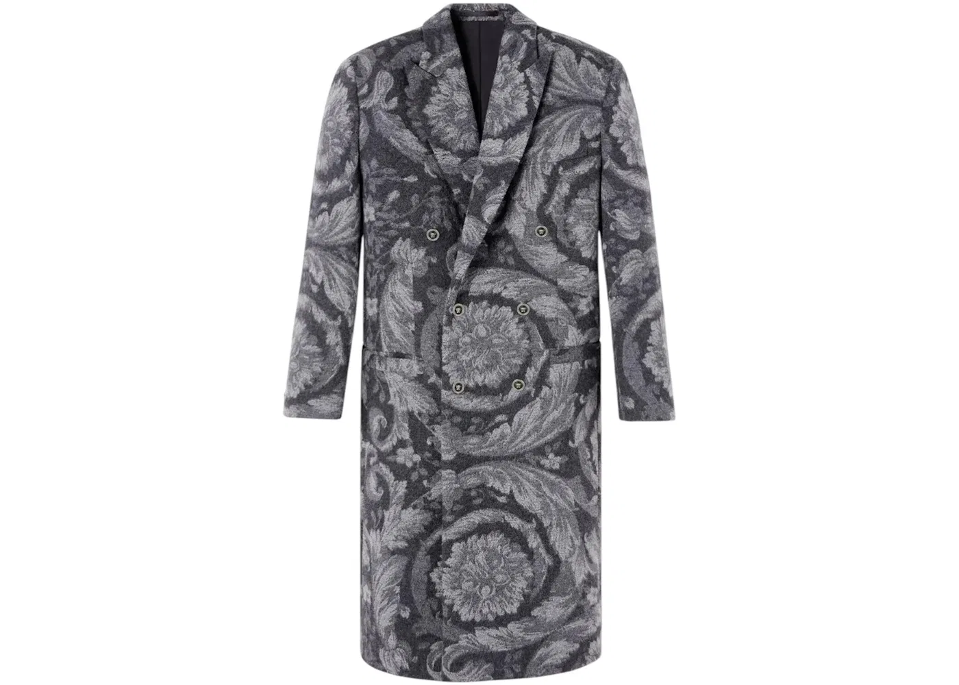 Мужское пальто двубортное с принтом Barocco Stencil Versace, Black/Grey