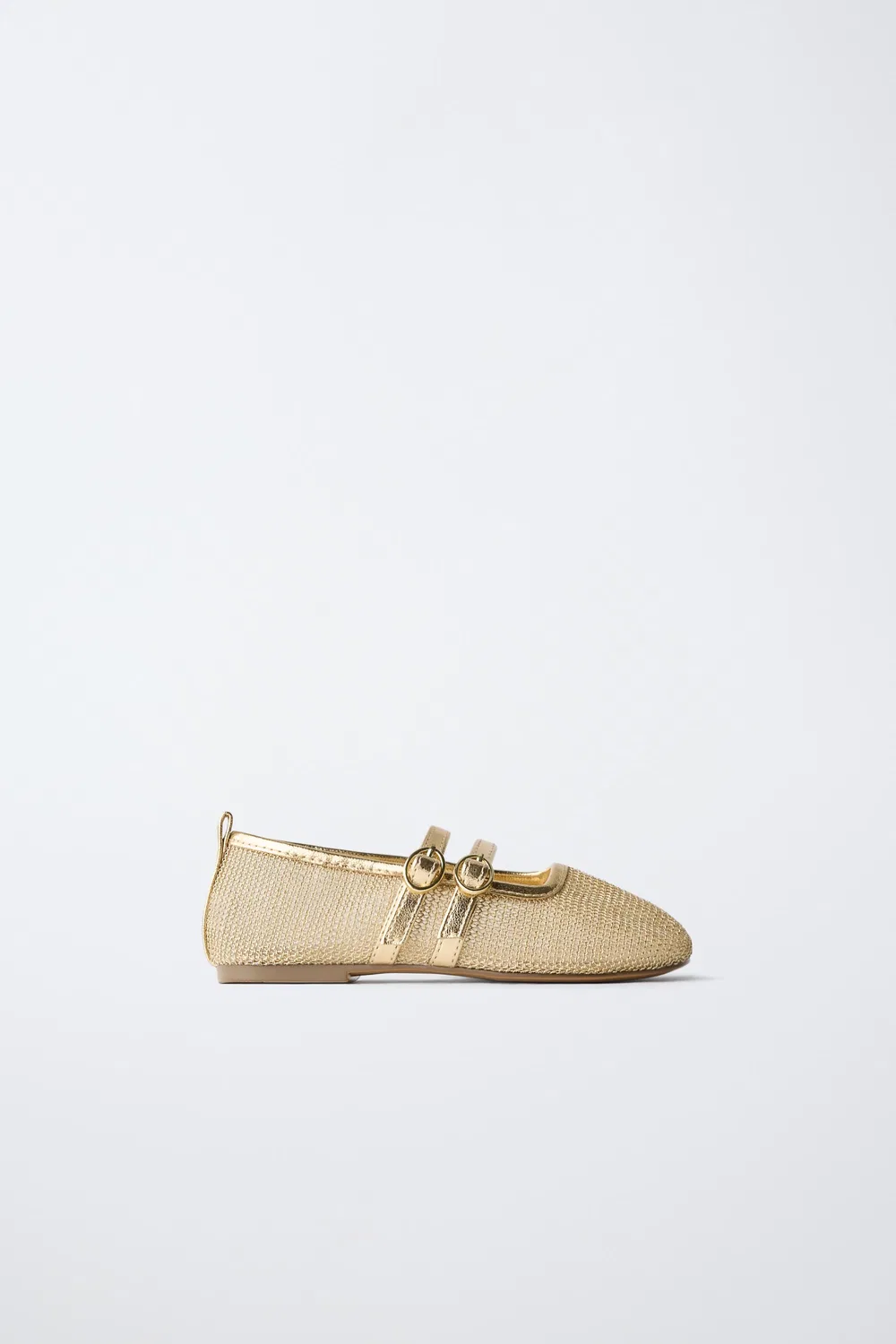 Металлические балетки с двойными ремешками ZARA, Gold
