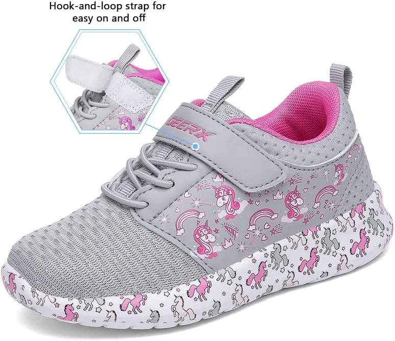 Детские кроссовки для девочек с принтом Unicorn GEERX, Light Grey Hot Pink — фото 3