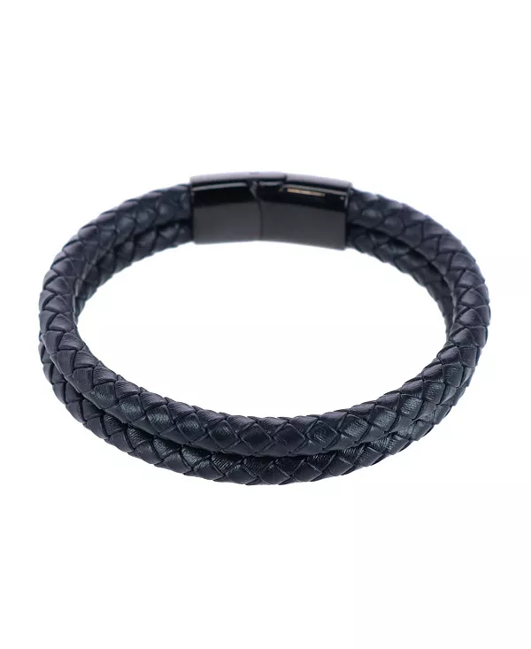 

Свободный простой кожаный браслет из двух лент с надежной застежкой Trafalgar, black