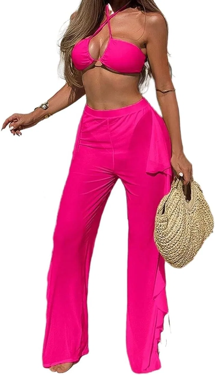 Женский купальный комплект с рюшами 3-Piece Set, Hot Pink