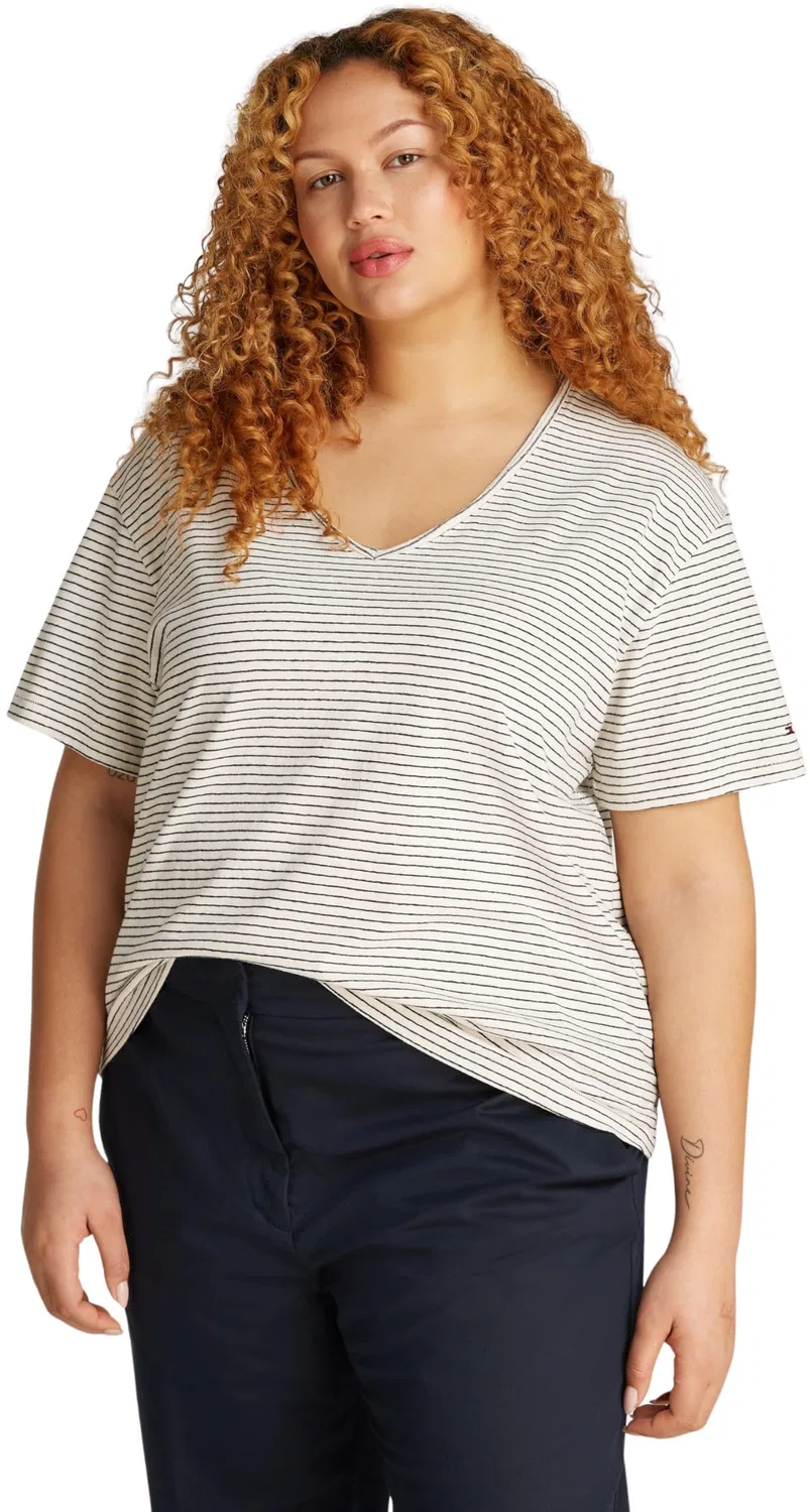 Женская футболка с v-образным вырезом Tommy Hilfiger, White (Calico / Dark Night Navy Stp)