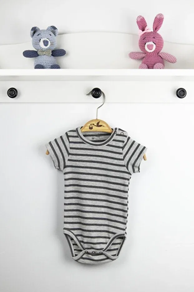 Детское боди с коротким рукавом с принтом Newborn Fashion Club, Anthracite Striped