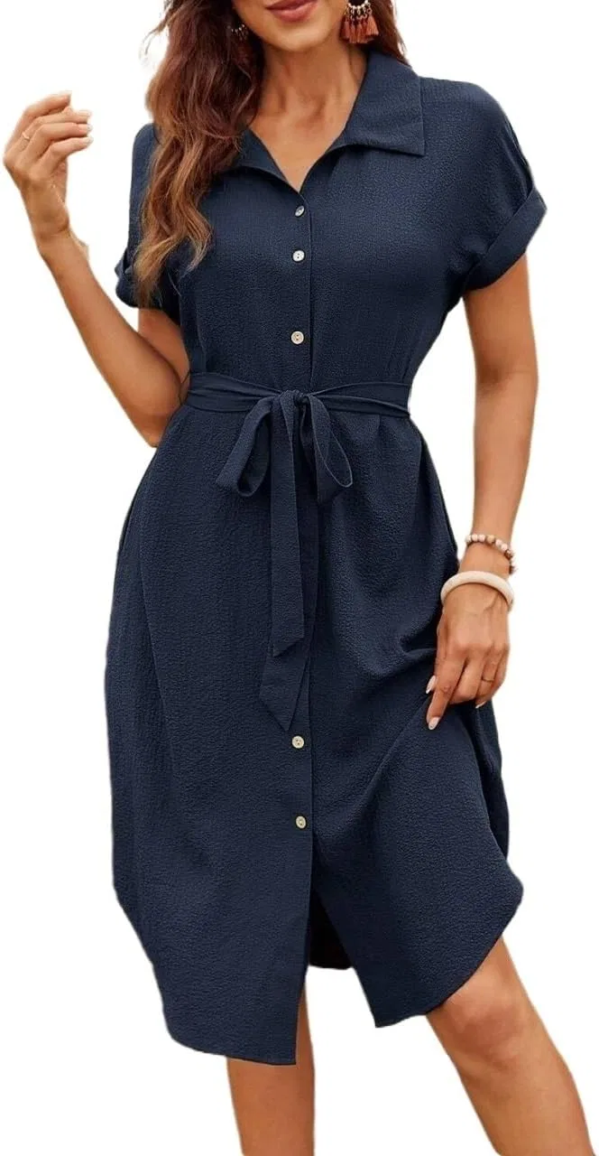 Женское платье миди с пуговицами, Navy Blue