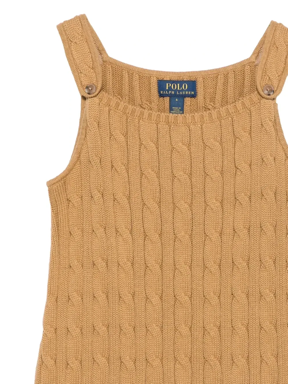 Вязаное платье с бретельками на пуговицах POLO RALPH LAUREN KIDS, бежевый — фото 3