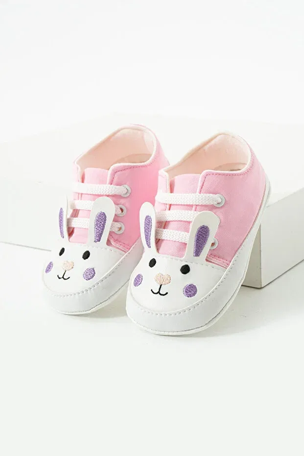 Детские ботинки для девочек с вышивкой First step lace-up rabbit embroidered Yummy Kids, Pink