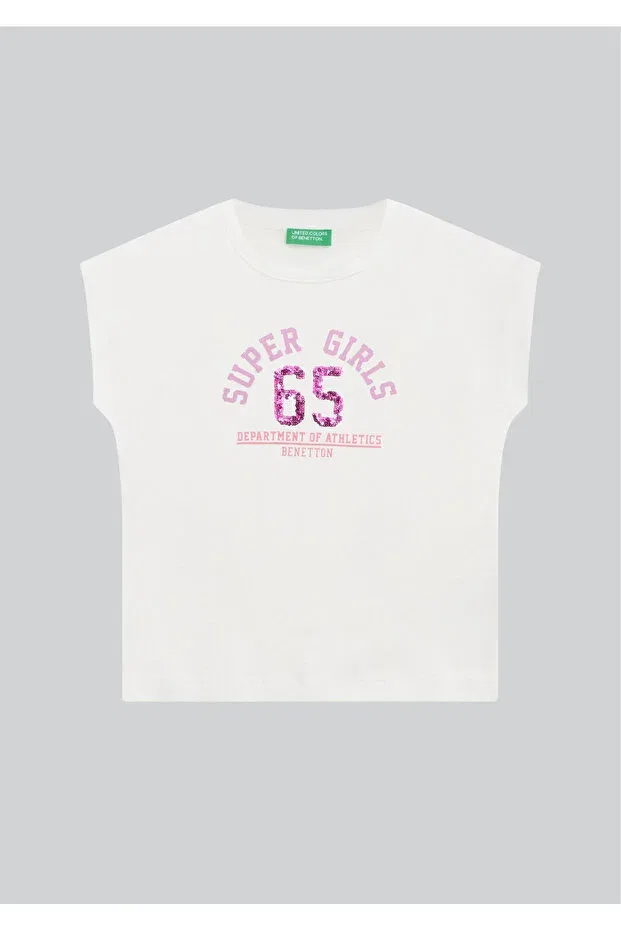 Детская футболка для девочек с принтом Super Girls 65 Benetton, White