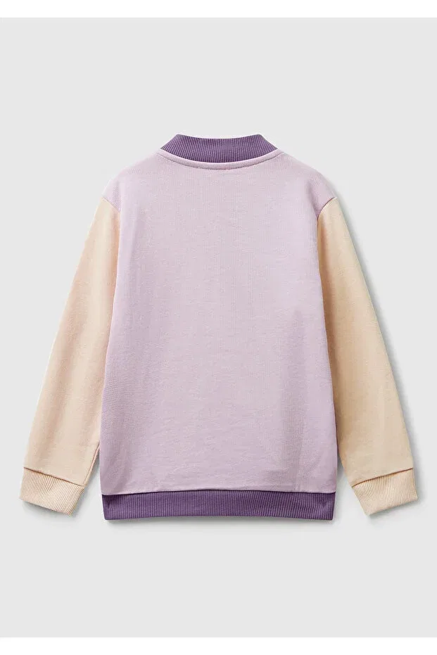 Детское для девочек свитшот с принтом United Colors Of Benetton, Lilac-Fuchsia-Beige — фото 2