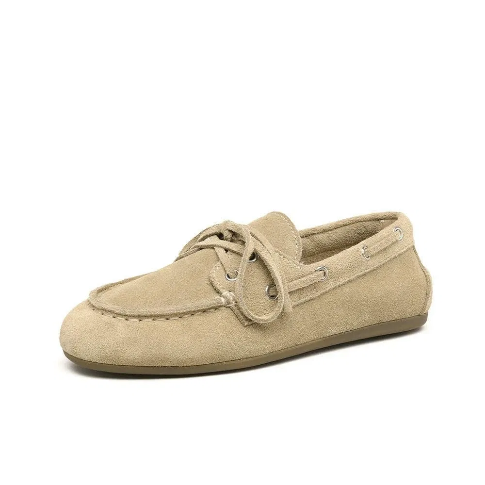 Детские кожаные лоферы для девочек Classic Style Boat Shoes, Beige