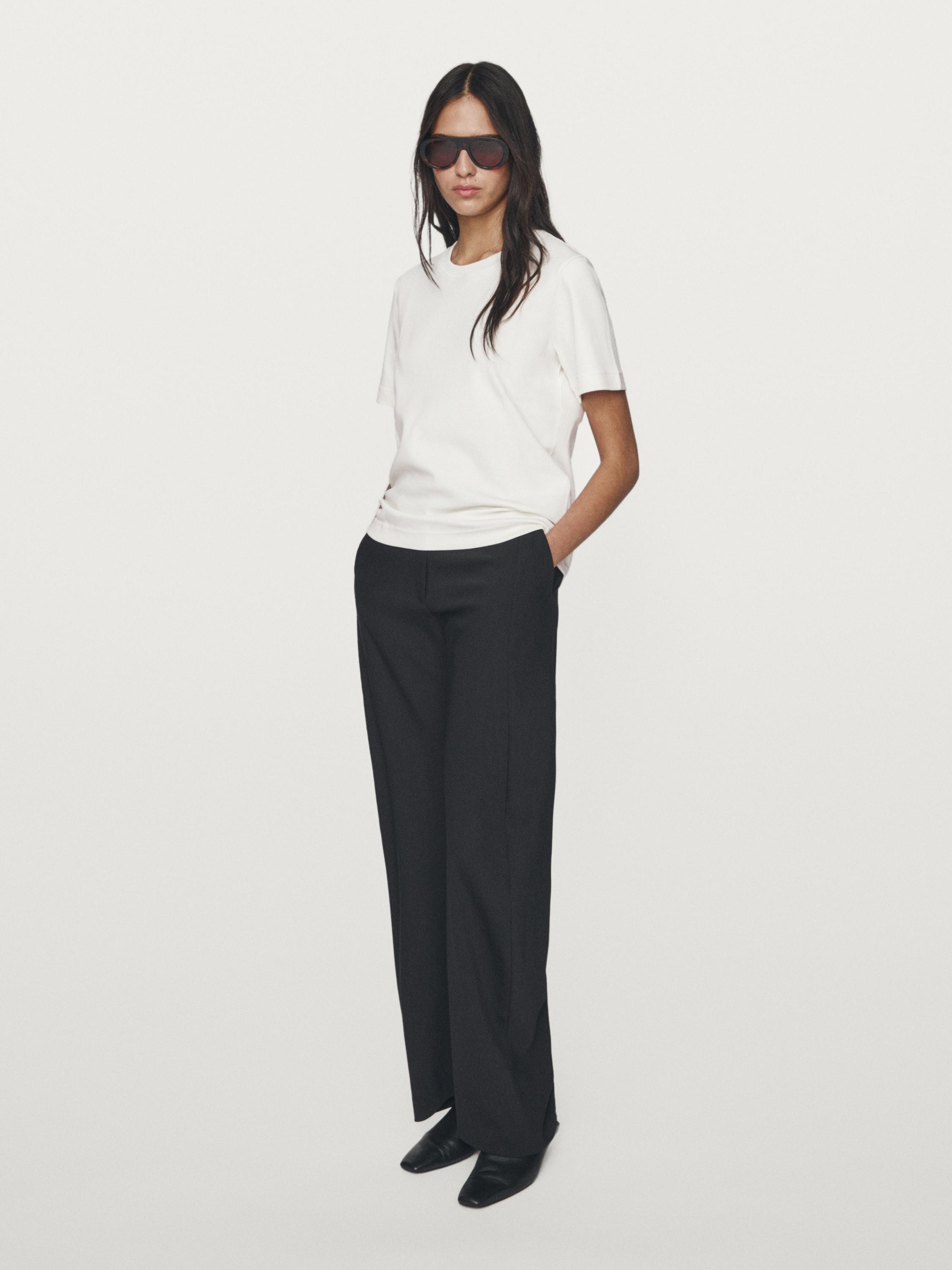 Футболка Massimo Dutti 100% Cotton Interlock Crew Neck, кремовый — фото 4