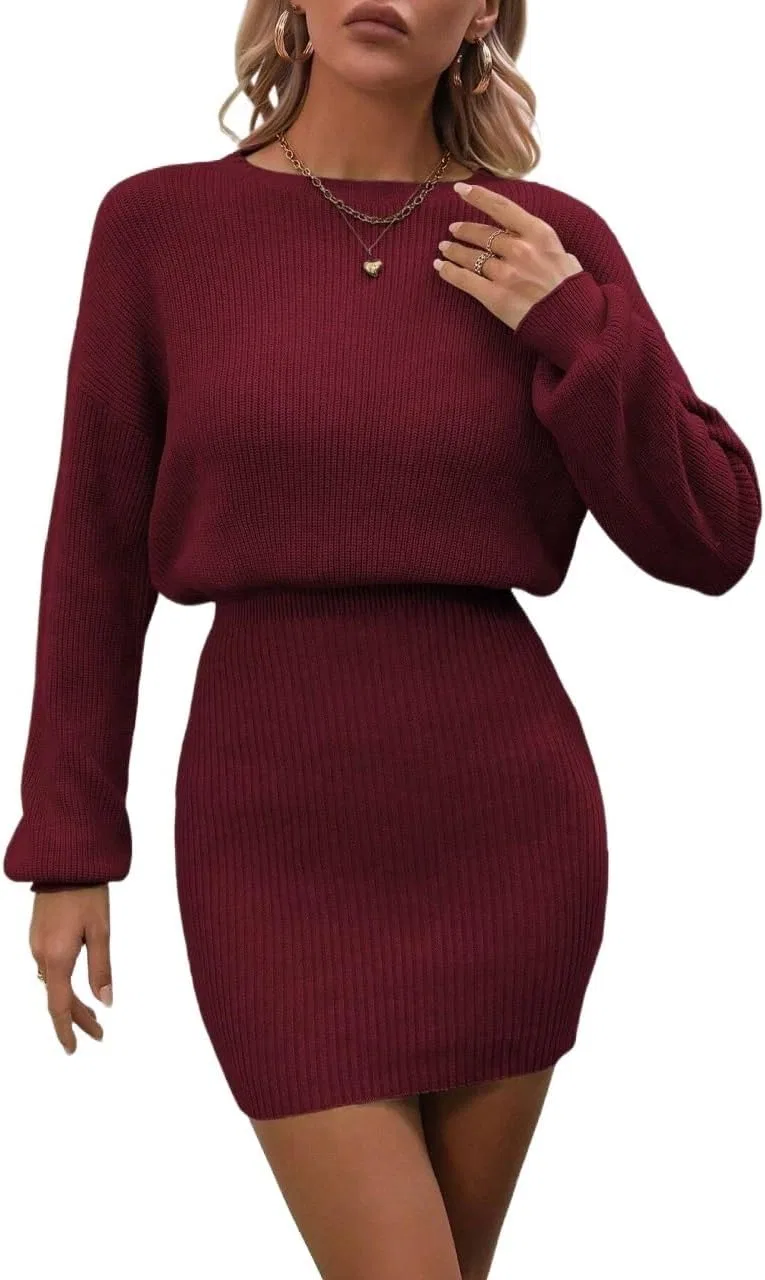 Женское трикотажное платье с круглым вырезом Burgundy