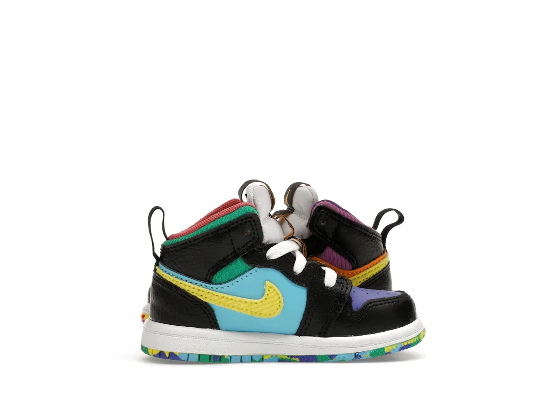 Детские кроссовки с высоким берцем Jordan 1 Mid SS Six Championships Jordan, Black/Opti Yellow/University Red/Light Ultramarine/Sundial/Baltic Blue — фото 3