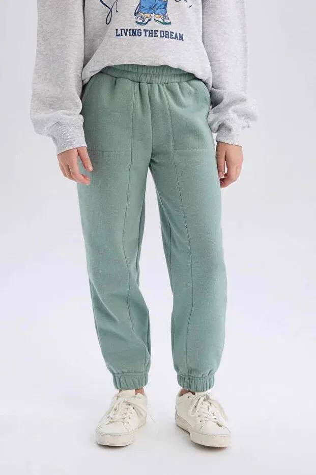 Детские спортивные брюки для девочек утепленные Basics Defacto, Green Gn1129 — фото 4