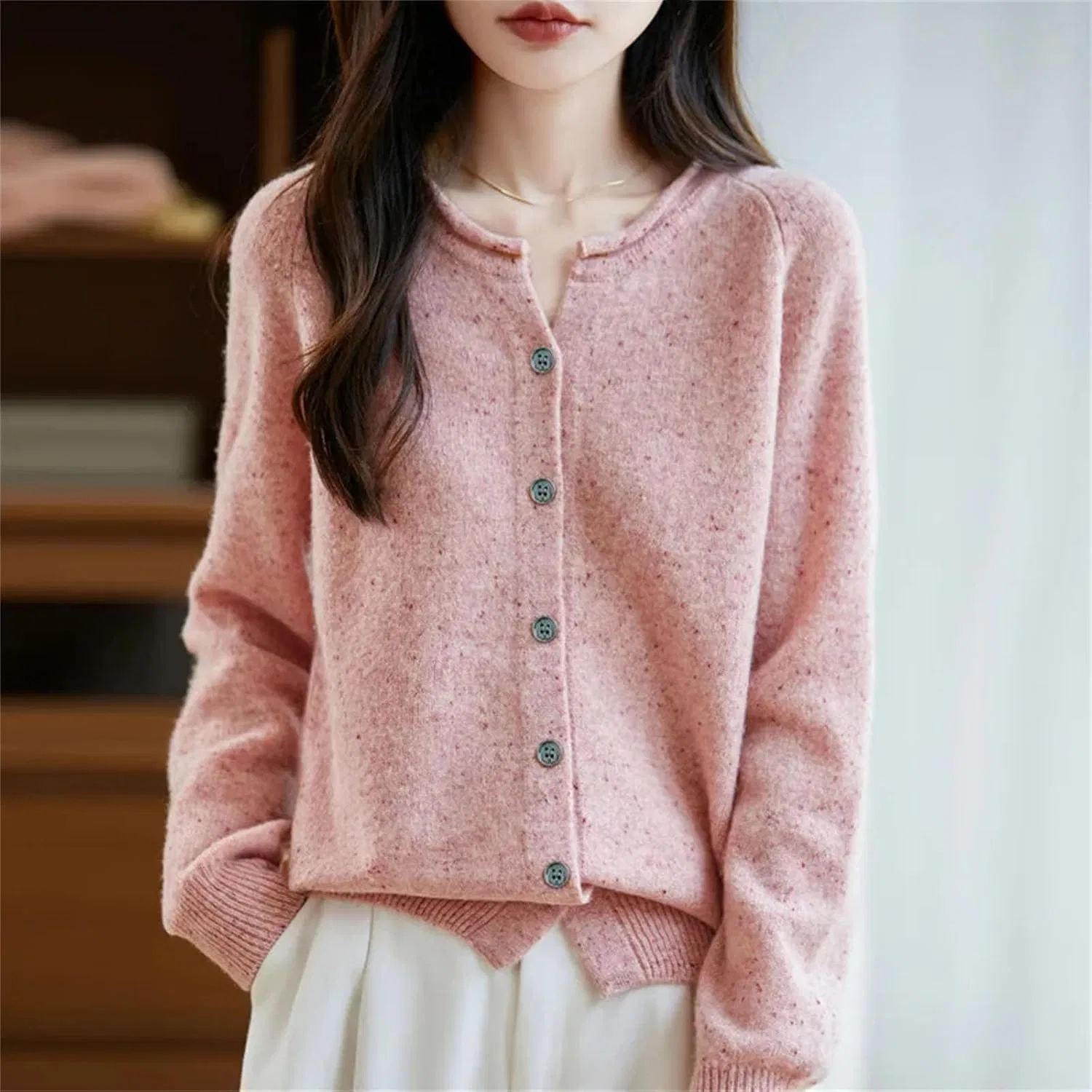 Женский кардиган из шерсти однобортный, модель Korean Coat, серый — фото 2