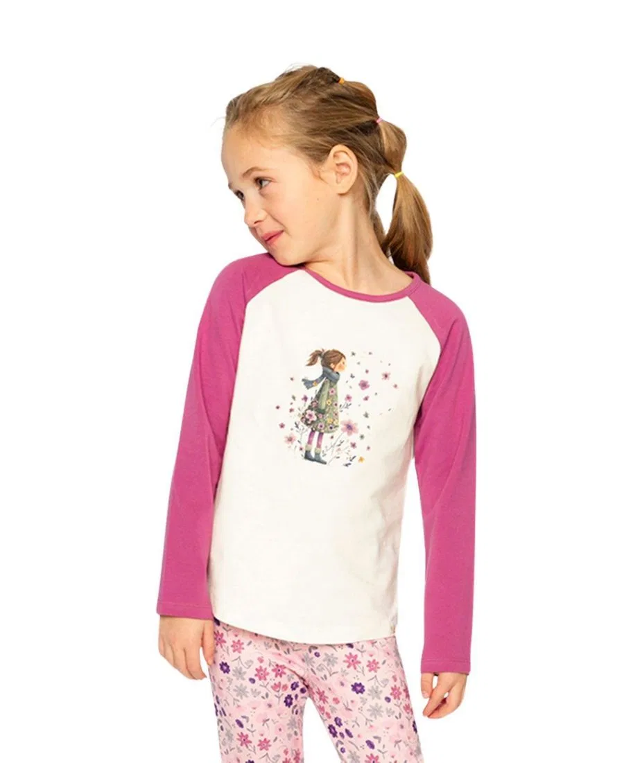 Футболка с длинным рукавом с принтом Deux par Deux, Pinkish Violet And White — фото 2