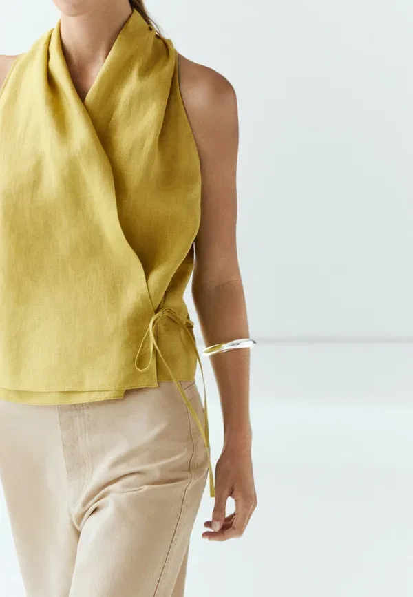 Блуза из льна Blouse Massimo Dutti, yellow, желтый — фото 4