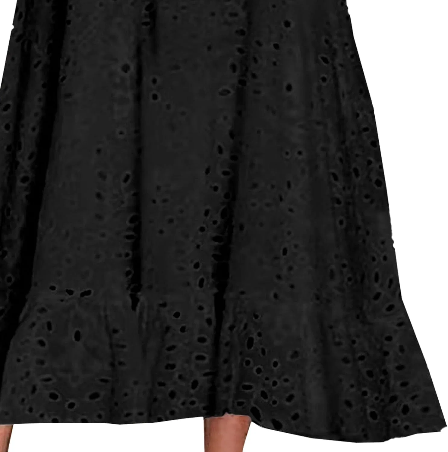 Женское платье-трапеция с принтом, Maxi Long Dresses for Women 2025 Trendy Short Sleeve Eyelet Tshirt Dress Notch Neck Midi Tunic Dress with Pocket, чёрный — фото 2
