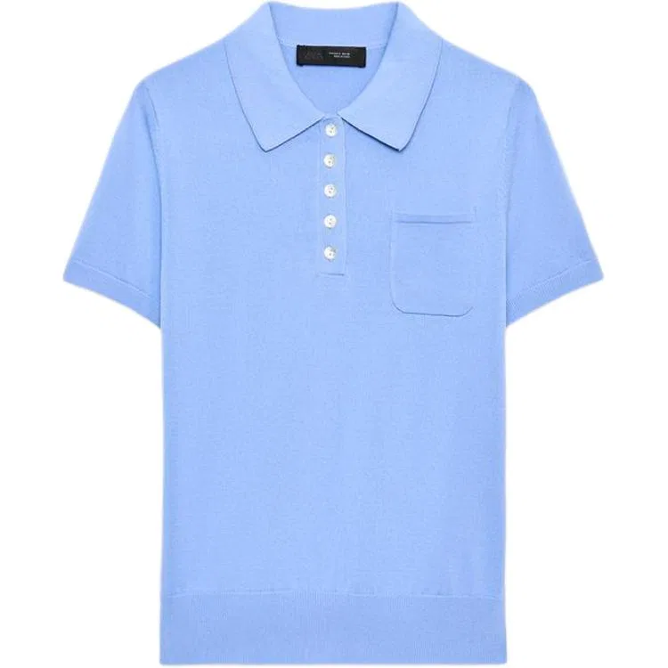 Женское поло с поло-воротником прямого кроя, Medium Blue, ZARA