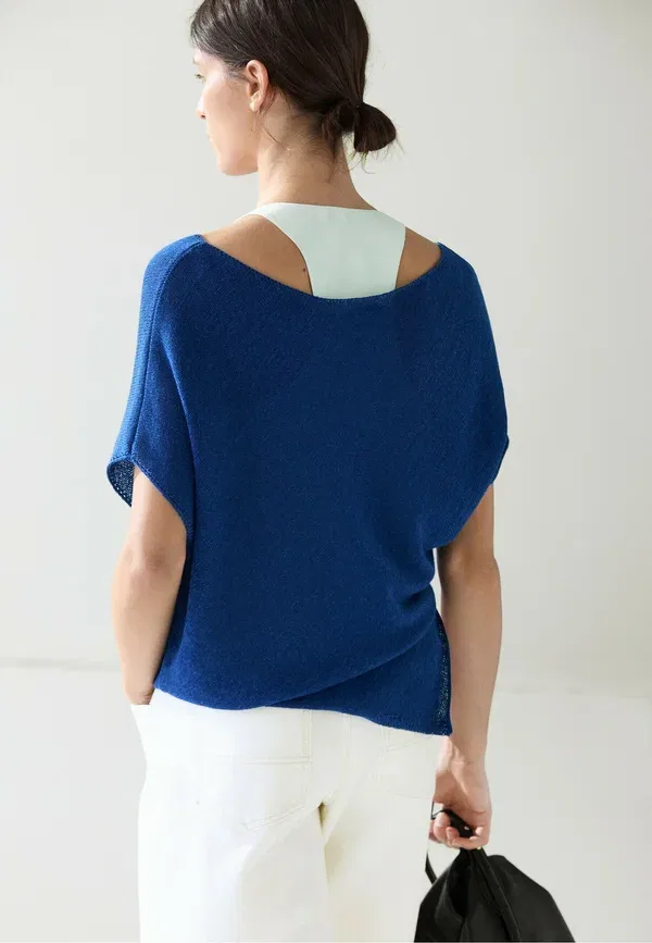 Футболка из льна с хлопком Basic t-shirt Massimo Dutti, темно-синий — фото 3