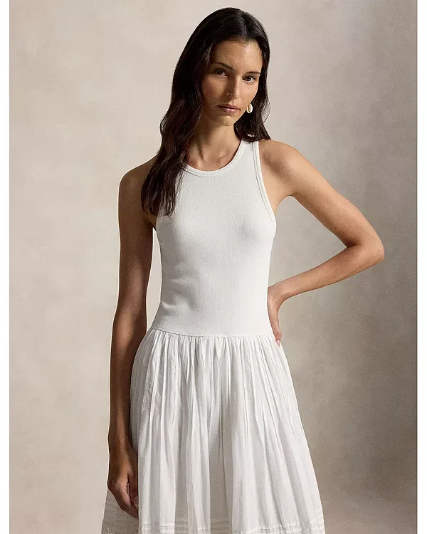 Женское платье без рукавов Lace Trim Tank Dress Ralph Lauren, белый — фото 3